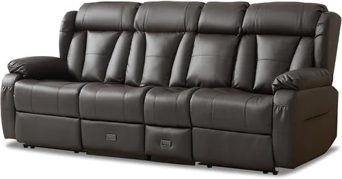 Miniatura 23 de Sofá biplaza reclinable manual de 110 pulgadas, sillón reclinable de 4 asientos con consola, mesa plegable y salidas integradas, sofá reclinable