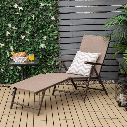 Miniatura 2 de Giantex Sillón de patio plegable, tumbona para tomar el sol al aire libre con respaldo de 5 posiciones, reposapiés de 2 posiciones, marco de acero