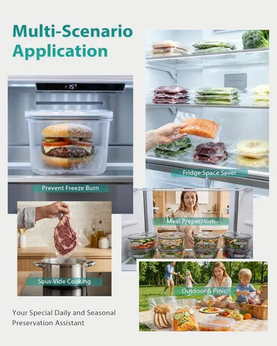 Miniatura 9 de 90kPa - Sellador al vacío 10 en 1 para alimentos, doble sellado térmico para porciones de carne a granel, modos secos y húmedos, cortador integrado