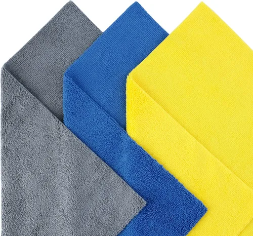 Miniatura 2 de POLYTE Toalla de limpieza de microfibra corte ultrasónico sin bordes (16 x 16, paquete de 24, premium, azul, gris, amarillo)