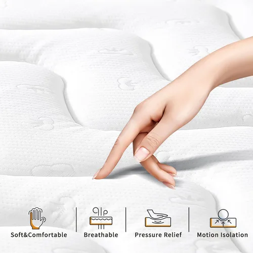 Miniatura 4 de Colchón híbrido de espuma viscoelástica de 10 pulgadas en caja con resortes embolsados, colchón de cama individual de firmeza media para aliviar