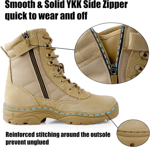 Miniatura 5 de QUNLON Botas militares tácticas para hombre, con cremallera lateral, ligeras, 8 pulgadas, botas de motocicleta de combate militar para trabajo