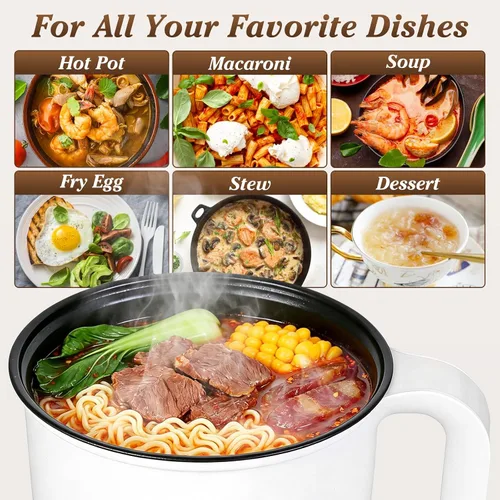Miniatura 3 de Hot Pot Electric with Steamer, Rapid Noodles Cooker, 1.8L Portable Ceramic Inner Electric Hot Pot, Mini Pot for Egg, Ramen, Dumpling, Soup, Electric