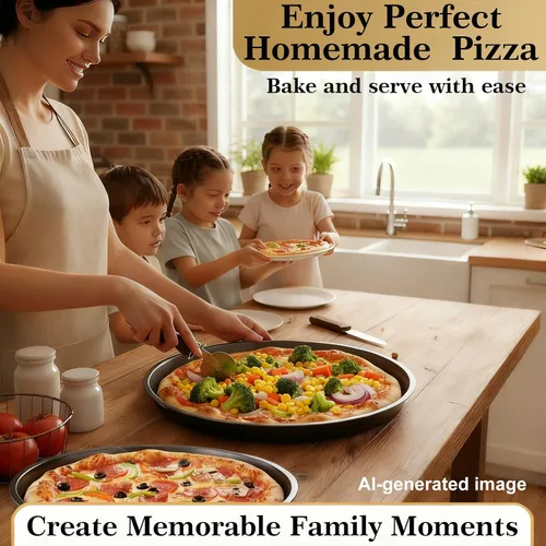 Miniatura 6 de Sartén de pizza de 12 pulgadas para horno, 2 unidades, bandeja redonda de aluminio antiadherente de 1 pulgada de profundidad para hornear pizza