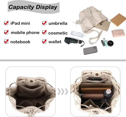 Miniatura 4 de Bolsos de cuero para mujer, bolsos cruzados con cordón para mujer, borla y bolsos de hombro