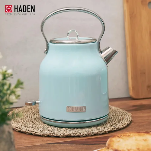 Miniatura 7 de Haden Heritage - Hervidor de agua eléctrico de acero inoxidable de 1,7 litros, hervidor de agua caliente con base de 360 grados y apagado Turquesa