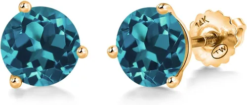 Miniatura 114 de Gem Stone King Aretes de Martini de oro amarillo de 14 quilates Aretes de tuerca de 3 puntas para mujeres y hombres Redondos de 0.236 pulgadas