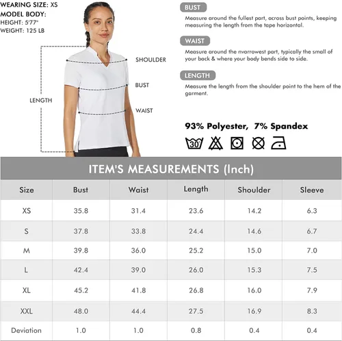 Miniatura 7 de Camisa de golf para mujer, sin cuello, cuello en V, manga corta, ligera, absorbe la humedad, secado rápido