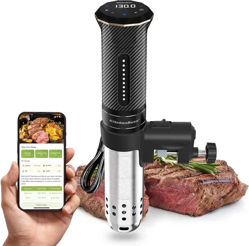 KitchenBoss Wifi Sous Vide Machine: Circulador de inmersión ultrasilencioso Sous Vide Control de aplicación, IPX7 impermeable acero inoxidable 1100W