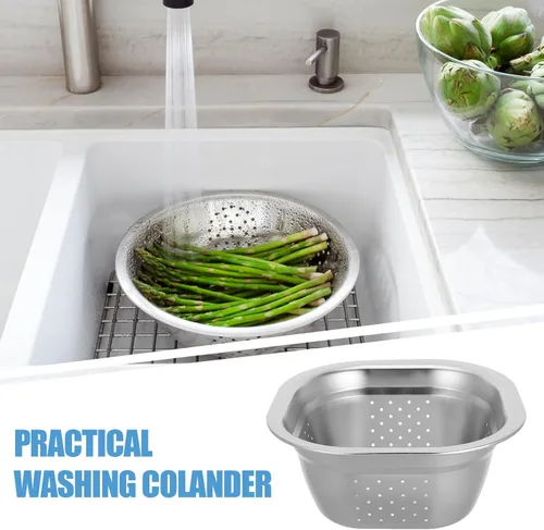 Miniatura 4 de VOSAREA Lavabo cuadrado de acero inoxidable, colador de metal, colador cuadrado de gran capacidad, para frutas, cocina, lavado de verduras