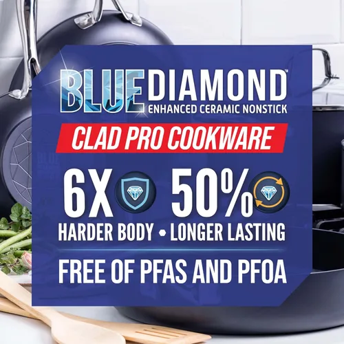 Miniatura 3 de Blue Diamond HD Stainless Steel Clad Pro - Juego de ollas y sartenes de 10 piezas, cerámica antiadherente con infusión de diamante, sin PFAS, apto