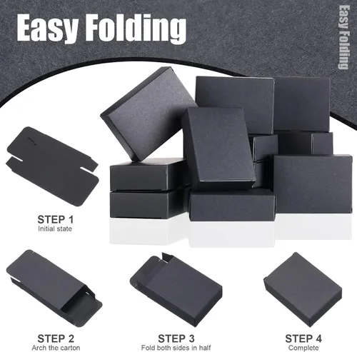 Miniatura 3 de Gersoniel 50 cajas de jabón de papel kraft para hacer jabón casero, suministros para recuerdos de fiesta, sin ventana, embalaje de envoltura de Negro