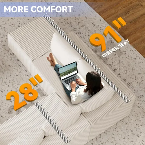 Miniatura 4 de Sofás deshuesados de 135 pulgadas para sala de estar, sofá nube en forma de L con diván de gran tamaño, sofá modular modular con asiento profundo