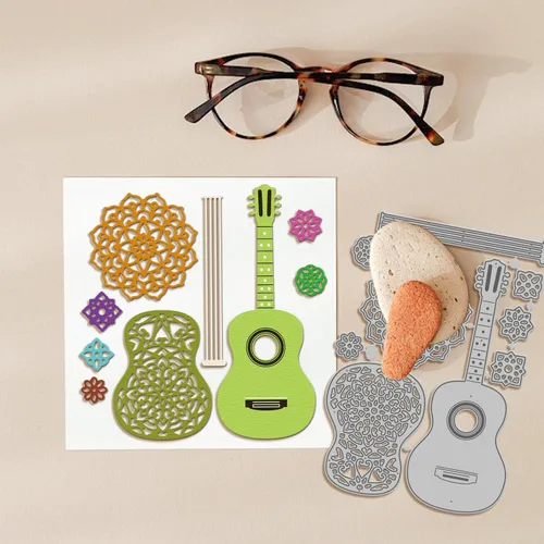 Miniatura 5 de GLOBLELAND Troqueles de corte de guitarra de mandala para bricolaje álbumes de recortes, notas musicales, troqueles de flores de mandala, troqueles