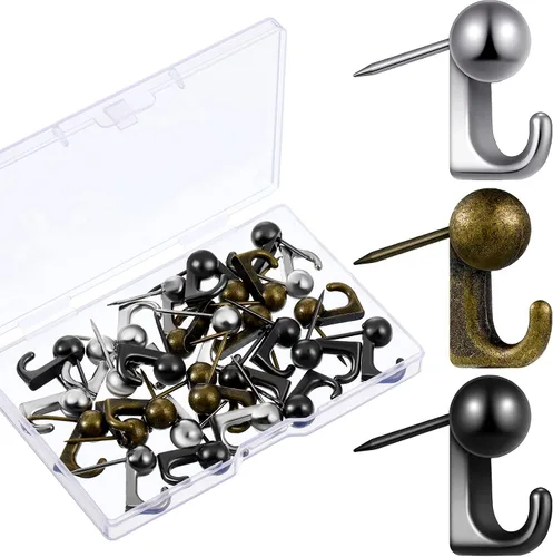 Miniatura 9 de Jetec - 30 piezas de ganchos de pin de presión metálicos, ganchos de pared con pin, ganchos para colgar cuadros, clavos para marcos, ganchos