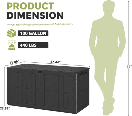 Miniatura 3 de UDPATIO Caja de cubierta de 100 galones, caja de almacenamiento para exteriores, resina impermeable con cerradura, contenedor de almacenamiento
