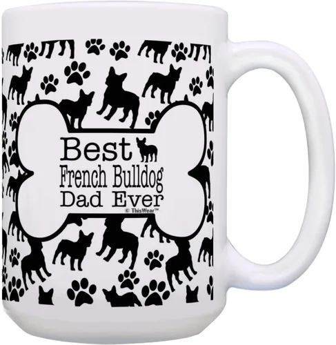 Miniatura 10 de ThisWear Dog Owner Gifts Best French Bulldog Dad Ever Paw Pattern Gift - Taza de café de cerámica de 11 onzas con mango y patrón de hueso