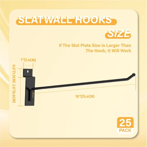 Miniatura 3 de Ganchos de Pared Ranurada Negros de 10 Pulgadas 25PC, Accesorios de Pared Ranurada Resistentes, Colgador de Herramientas de Pared Ranurada