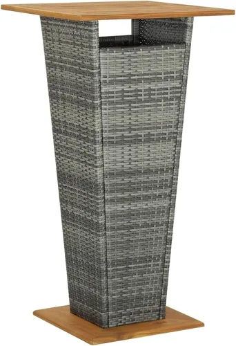 Miniatura 7 de vidaXL Moderna mesa de bar para patio al aire libre, clima, ratán de polietileno y madera de acacia maciza duradera, diseño cuadrado, color negro