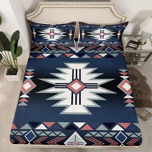 Miniatura 30 de Homewish Western Fitted Sheets Twin Size (No Flat),Retro Country Tribal Bedding Set 2Pcs,Kids Girls Boys Room Decor,Southwest Aztec Stripes Bed