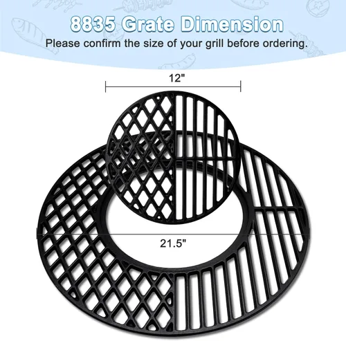 Miniatura 3 de Rejillas de cocina de hierro fundido 8835 de 21.5 pulgadas para Weber Master-Touch de 22.5 pulgadas, ahumador de carbón de 22.5 pulgadas, hervidor