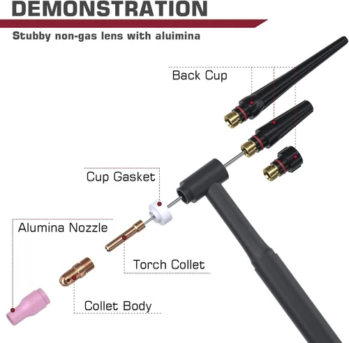 Miniatura 6 de ARCCAPTAIN 49 piezas Kit de accesorios para antorcha de soldadura TIG, boquilla de alúmina, colet, cuerpo, lente de gas gruesa, #10 Copa de vidrio