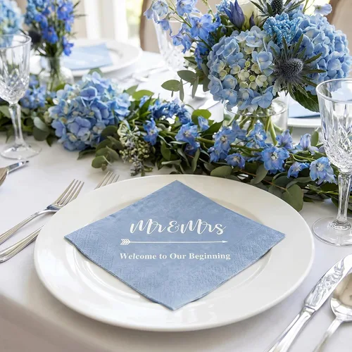 Miniatura 6 de Teling 400 Pcs Wedding Napkins for Reception, 3 Ply Mr Mrs Wedding Cocktail Napkins for Engagement Bridal Shower Party Supplies Beverage Dessert