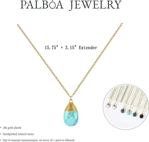 Miniatura 5 de PALBOA Collar con colgante de cristal de lágrima para mujer, delicado oro de 14 quilates, regalo para adolescentes y niñas, piedra curativa