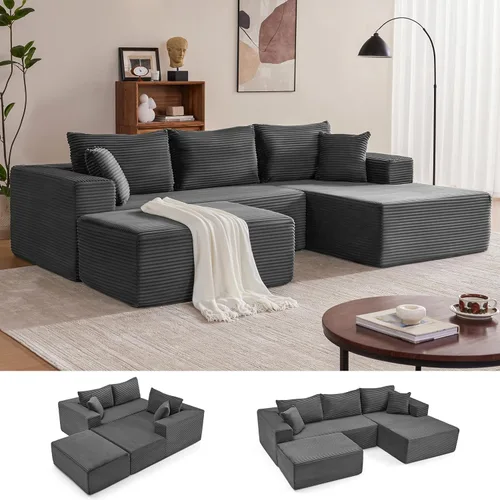 Miniatura 41 de Mangodan Sofá seccional Cloud, sofá deshuesado para sala de estar, sofá modular con asiento profundo, cómodo sofá esponjoso en forma de L con diván