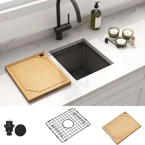 Miniatura 3 de LQS Fregadero de barra húmeda de montaje inferior, color negro, fregadero de barra de acero inoxidable de 13 x 15 pulgadas, fregadero de cocina