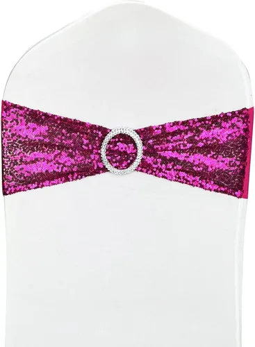 Miniatura 12 de Bandas para Sillas con Lentejuelas Elásticas Lazos de Spandex Poliéster para Fiestas Hotel Bodas Banquetes Decoración - 6 Piezas Aqua Sparkling