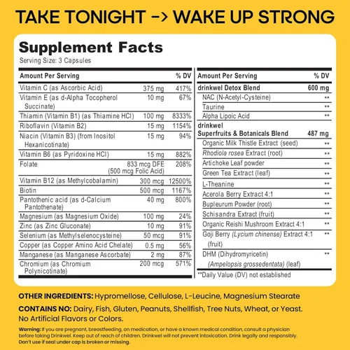 Miniatura 7 de drinkwel Better Mornings - Suplemento multivitamínico premium - Limpieza hepática, apoyo inmunológico- Cardo mariano, vitamina C, zinc, magnesio