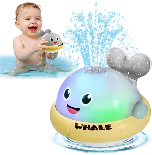 Miniatura 9 de Juguetes de baño para bebés, juguetes de baño con aspersor de ballena iluminada para niños de 1 a 3 años, juguetes de agua de piscina para niños