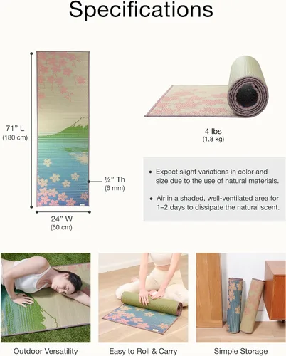 Miniatura 6 de FULI Tapete de yoga japonés tatami, tapete Igusa, esterillas antideslizantes para ejercicio y fitness, pilates y entrenamientos de piso, fabricado
