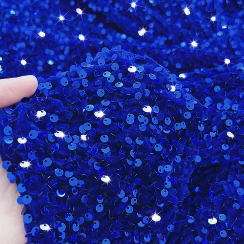 Miniatura 2 de MODFUNS The Yard - Tela de terciopelo de lentejuelas azul rey de 4 yardas, tela elástica con purpurina metálica, material de lentejuelas metálicas