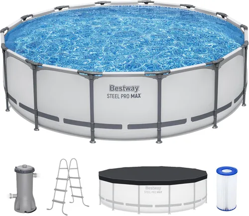 Miniatura 10 de Bestway Steel Pro MAX - Juego de piscina para exteriores con estructura de metal redonda de 14 pies x 48 pulgadas con bomba de filtro de 1,000