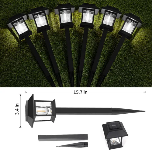 Miniatura 6 de Greluna Luces solares para exteriores, paquete de 6 luces solares impermeables de 6000 K de encendido/apagado automático para jardín, paisaje