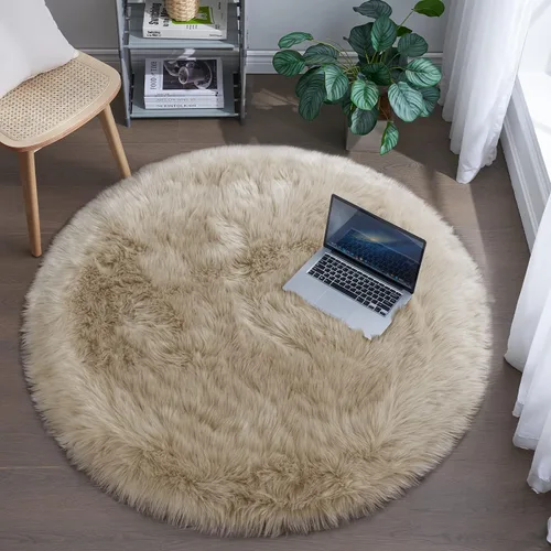 Miniatura 11 de Alfombra de piel sintética para sofá, silla, alfombra pequeña beige para dormitorio, 2 x 3 pies, alfombras peludas para habitación de los niños