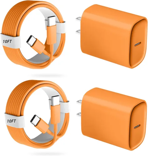 Phone 17 16 15 Pro Charger Fast Charging, 20W USB C Fast Charger Block with 10FT Long Type C Chargers Fast Charging Cable Cord for Phone 17/17