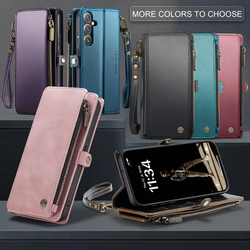 Miniatura 6 de Defencase Funda compatible con Galaxy A13 5G con tarjetero de bloqueo RFID para mujeres y hombres, correa magnética de piel sintética con cierre