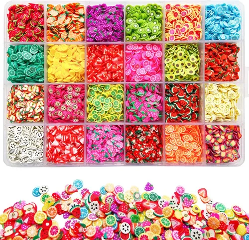 16800 piezas de rebanadas de frutas, rebanadas de arte de uñas, rebanadas de arcilla polimérica, rebanada de polímero 3D, suministros de arte de
