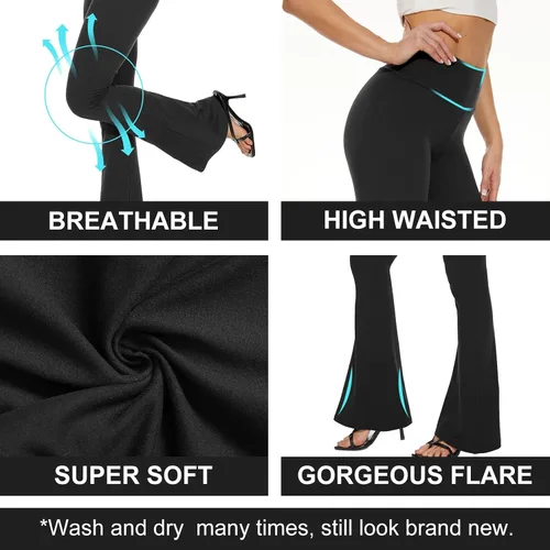 Miniatura 9 de TNNZEET Leggings acampanados negros para mujer, pantalones de yoga cruzados con bolsillos, corte de bota, leggings acampanados