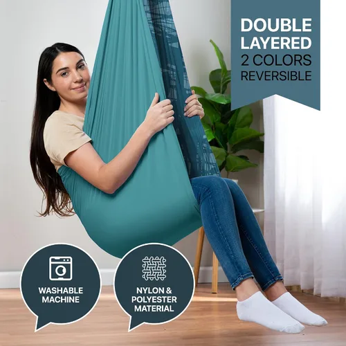 Miniatura 9 de Columpio sensorial de interior para niños o exterior – Soporta 300 libras, doble capa y giro de 360°, columpio hamaca de terapia de compresión