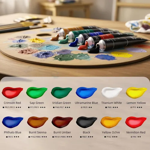 Miniatura 6 de Falling in Art Juego de caja de caballete de madera de haya, juego de 27 piezas de pintura acrílica de mesa, soporte de caballete portátil con 12