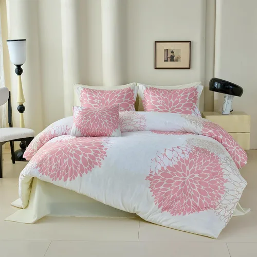 Koniroom 6-Piece Pink Comforter Set Twin Size - Reversible Beige White Flower Bed in a Bag with Sheets, Pillowcases, Shams, and Decorative Pillow