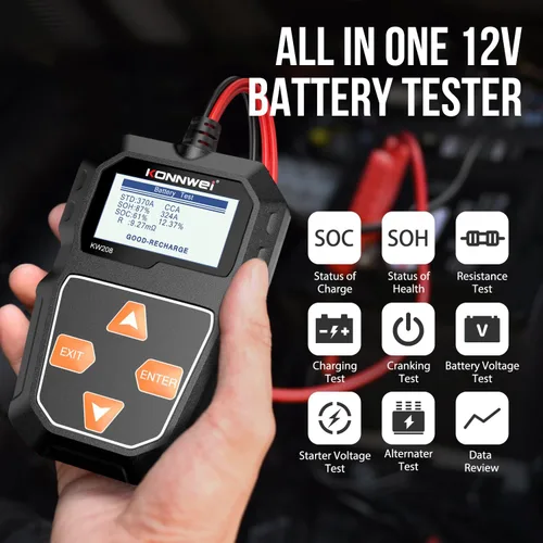 Miniatura 2 de KONNWEI KW208 12V Probador de Batería de Coche, Probador de Carga de Batería Automotriz 12V Probador de Arranque de Alternador Digital Analizador