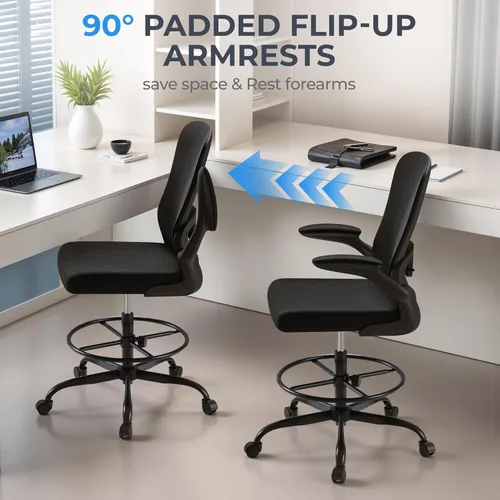Miniatura 5 de Devoko Silla de Dibujo Ergonómica con Reposabrazos Abatibles, Silla de Oficina Alta Ejecutiva para Pararse con Soporte Lumbar y Reposapiés Ajustable