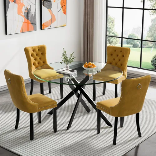 Miniatura 74 de HomVent Juego de mesa de comedor redonda de vidrio de 3 piezas, juego de mesa de comedor de vidrio templado para 2 mesas de cocina con 2 sillas