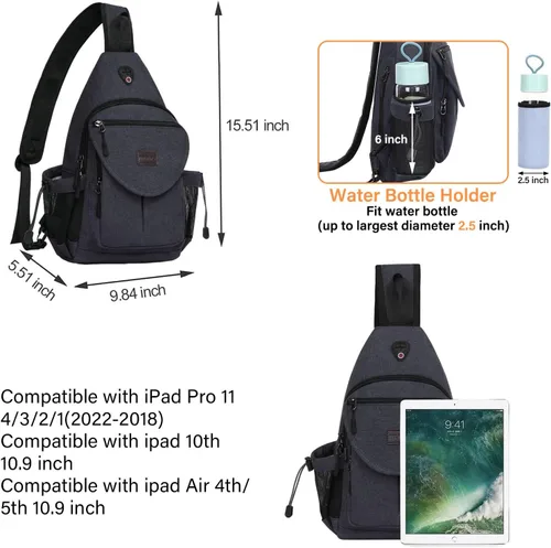 Miniatura 2 de MOSISO Mochila tipo bandolera, mochila de lona para senderismo con bolsillo antirrobo Gris espacial