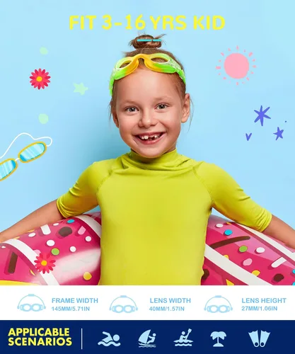Miniatura 2 de NSSIW Kids Swim-Goggles Swimming-Goggles-for Kids: Goggles Anti Fog Pool No Leak 2 Pack Ages 3-16